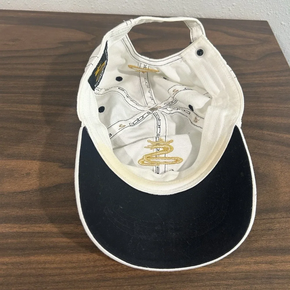 King Cobra Golf Hat Cap Strap Back Cream Black Gold Embroidered Adjustable Mens